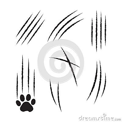 Claw cat scratch, slash vector icon, paw mark set. Animal simple illustration Vector Illustration