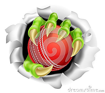 Claw with Cricket Ball Breaking out Of Background Vector Illustration