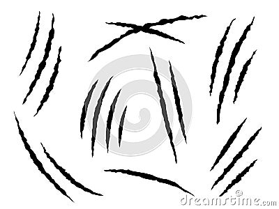 Claws scratches. Claw marks, dangerous or tiger and cat animals scratch. Damaged paper tracks, danger halloween monster Vector Illustration