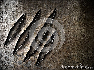 Claws scratches marks on rusty metal plate Stock Photo