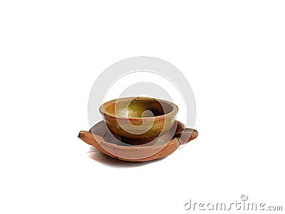 Clay bowl on white background. handmade kitchen utensils Stock Photo