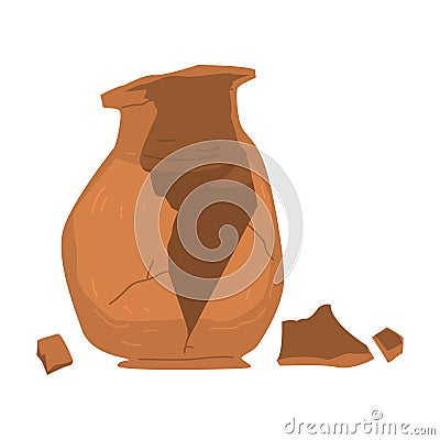 Clay Broken Amphora as Archeology and Paleontology Ancient Artifact and Remain Vector Illustration Vector Illustration
