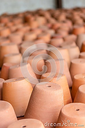 Clay ceramic pots, traditional garden vases Stock Photo