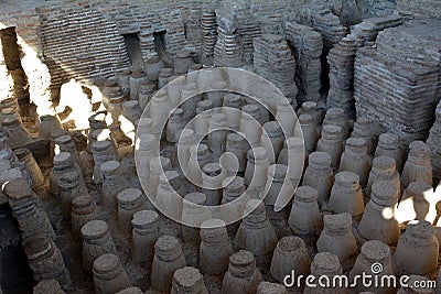 Clay chocks used in Roman baths to heat floors and water in pools Stock Photo