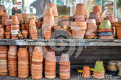 Clay Flower Pots of Various Sizes Stock Photo