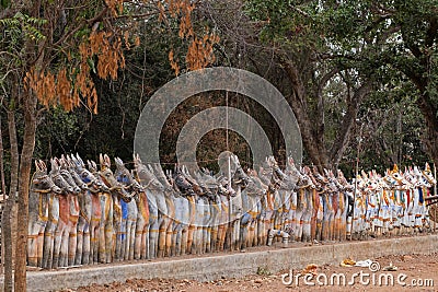 Clay horses in line in Tamil Nadu Stock Photo