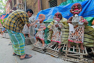 Clay idol of female demons being prepared Editorial Stock Photo