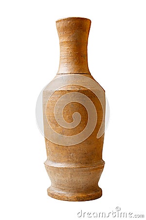 Clay jug on a white background, ancient earthenware household Stock Photo