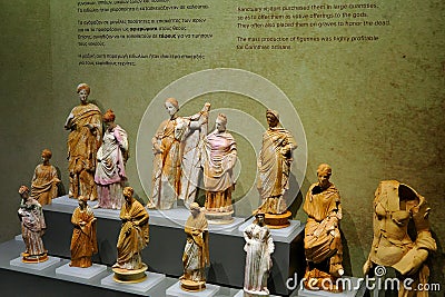 Clay miniature figurines - Ancient Corinth museum, Greece Editorial Stock Photo
