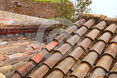 Clay old roof tiles pattern in Spain Stock Photo