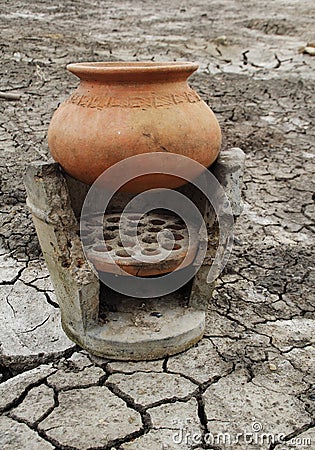 Clay Pot and Ancient Stove Stock Photo