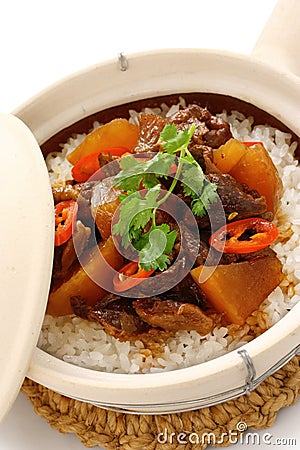 Clay pot beef rice, chinese cuisine Stock Photo