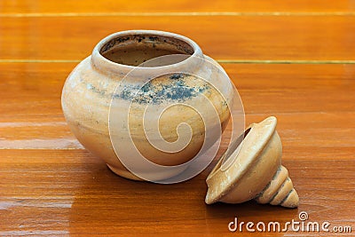 Clay pot with lid Stock Photo