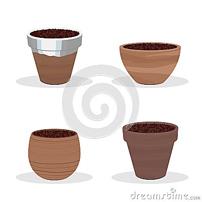 Clay pots and containers isolated on white Vector Illustration