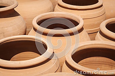 Clay pots, empty terracotta pot collection Stock Photo