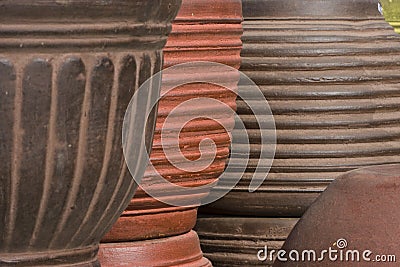Clay pots stacked Stock Photo