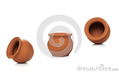 Clay pots used since ancient times on white background.soft clay Stock Photo
