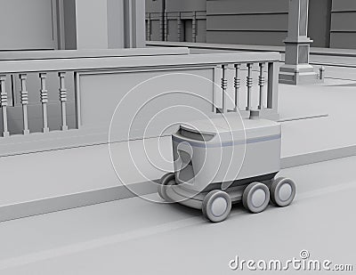 Clay rendering of self-driving delivery robot moving on the street Stock Photo