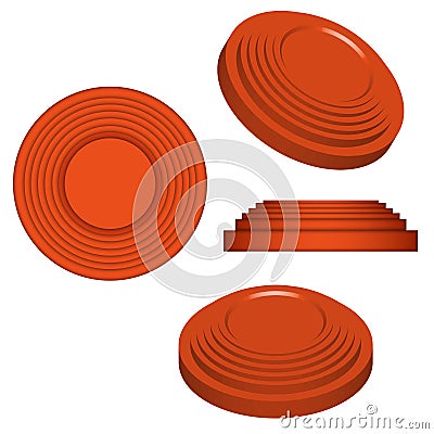 Clay targets isolated on white, orange plates for clay pigeon shooting, 3d vector model isometric shape Vector Illustration