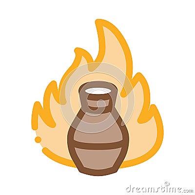 Clay vase on fire icon vector outline illustration Vector Illustration