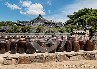 Clay vessels at Namsangol Hanok Village in Seoul, South Korea Stock Photo