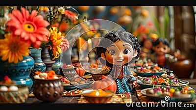Claymation scene of colorful Nowruz table setting Stock Photo