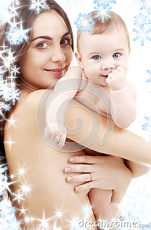 Clean baby in mother hands Stock Photo