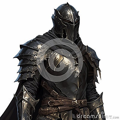 Clean Black Armor And Helmet Facet Guard Artwork For Dungeons & Dragons Stock Photo