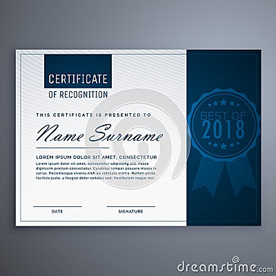 Clean blue certificate of appreciation template design Vector Illustration