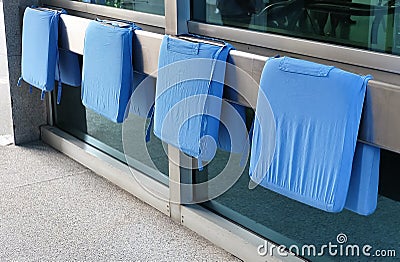 Clean Blue Seat Cushions for Hospital Wheelchairs Stock Photo