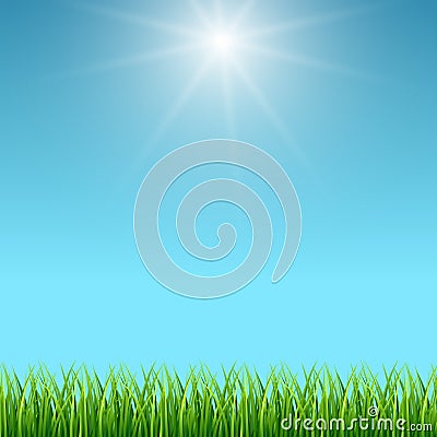 Clean blue sky and green grass vector background Vector Illustration