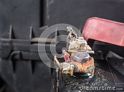 Clean car battery terminals after cleaning with hot water.(After cleaning) Stock Photo