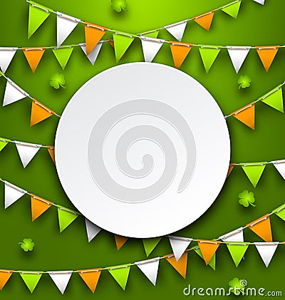 Clean Card with Party Bunting Pennants and Clovers for St. Patricks Day Vector Illustration