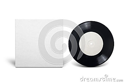 Clean cardboard cover with 7-inch vinyl single record Stock Photo
