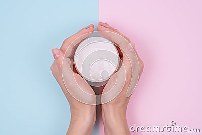 Clean clear finger natural nourishing fingernail concept. Above top overhead high angle flatlay flat lay close up view photo of be Stock Photo