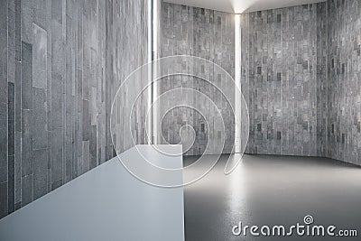 Clean concrete room interior with door and bench Stock Photo