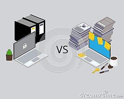 Clean desk policy or CDP compare with dirty and untidy desk Stock Photo