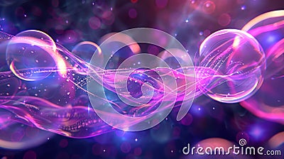 A clean detergent wave, soap flow, a light effect with bubbles and glowing curves, a transparent abstract foam, a 3d Stock Photo