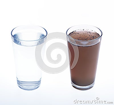 Clean and dirty water in drinking glass Stock Photo