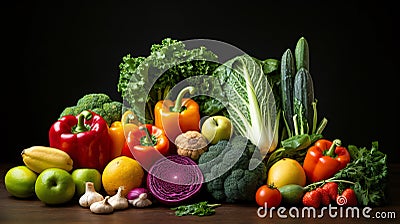 Clean Eating with Fresh Vegetables and Fruits. Generative AI Stock Photo