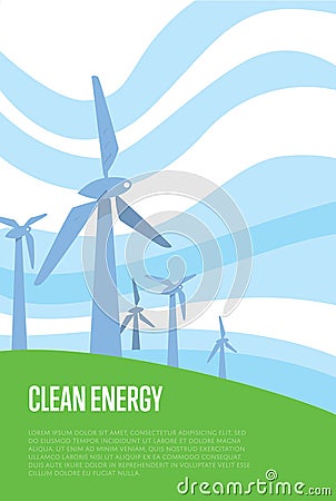 Clean energy banner. Wind power generation Cartoon Illustration