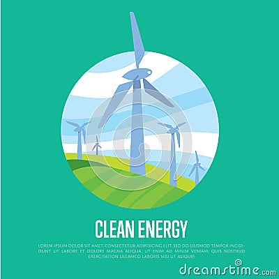 Clean energy banner. Wind power generation Vector Illustration