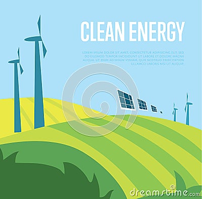 Clean energy banner. Wind power generation Vector Illustration