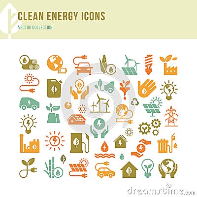 Clean energy icons made in a flat style and isolated on a white background in various colors Vector Illustration