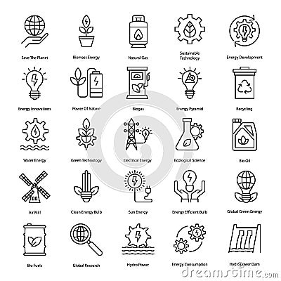 Clean Energy Line Icons Set Stock Photo