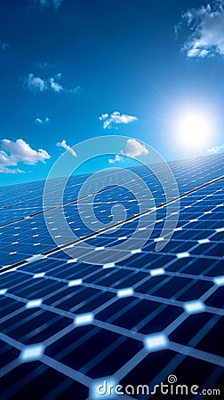 Clean energy from solar generation, blue renewable photovoltaic power, industrial Stock Photo