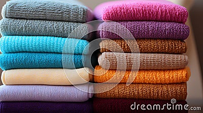 Clean folded colorful towels. Hygiene and cleanliness theme Stock Photo