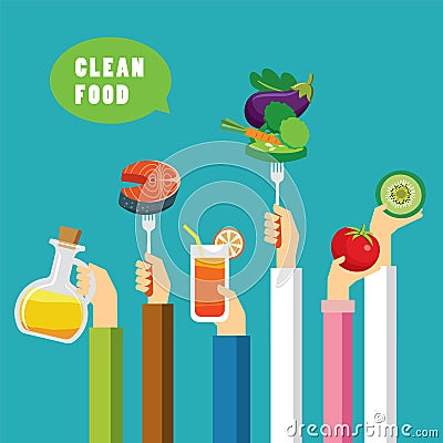 Clean food concept flat design Vector Illustration