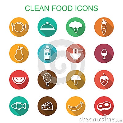 Clean food long shadow icons Vector Illustration