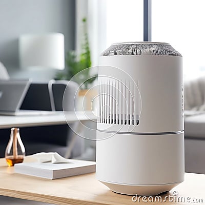 Clean and Fresh White Workplace Room with Air Purifier and Filter. Generative AI Stock Photo